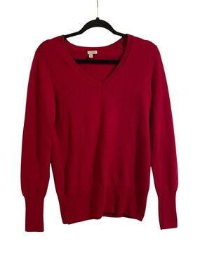 Halogen Women's V-Neck Cashmere Sweater in Rich Red Size Medium